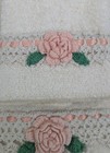 Vintage Bath Towel Washcloth Set Cream Peach Crochet Lace Granny Cotton Usa Made