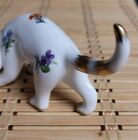 Vintage Floral Ceramic White Kitten Feline Cat Figurine Approx 2 5 x4 