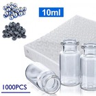 1000pcs 10ml Vials Glass Clear W  Plastic-aluminum Caps And Rubber Stoppers Usa