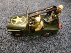 Nice Vintage Japanese Yoshiya Tin Friction Anti-aircraft Jeep With Box- Working