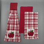 4 Pc Kitchen Set Gold Coast Red Gingham Apple Towels Red Waffle Dish Cloths