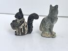 Set Of Two Bronze Figures Squirrel And Cat