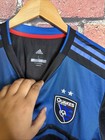 Adidas San Jose Earthquakes Mls Soccer Jersey Men Size L Black Blue Sj74 Quakes
