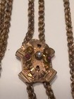 Antique Victorian Gold Filled Watch Chain Necklace Seed Pearl Red Stone Slide