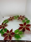 Poinsettia Wreath Stained Plexiglass Acrylic Red Green With Chain Gold Tone Xmas