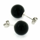 New Simple Beautiful Sterling Silver   Black Onyx 10mm Round Ball Stud Earrings