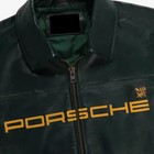 Men s Green Leather Racing Jacket Embroidered Logo Bomber Motorcycle Coat Gift