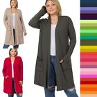 1x 2x 3x Women 3 4 Sleeve Long Sleeve Open Cardigan Slouchy Pockets Knee Length