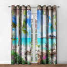 Tropical Ocean Blackout Curtains 52x84 Palm Tree Beach Window Drapes Set