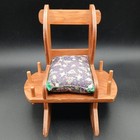 Vintage Wooden Sewing Pin Cushion Rocking Chair Design Padded Thread Holder