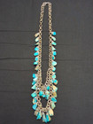 Vintage Hand Made Reservation Artist Natural Turquoise Silver Tone Bib Necklace