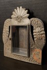 Vintage Mexican Folk Art Tin Nicho Retablo Shadow Box Frame Glass Door Rustic
