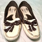 Born Concept Brown White Leather Boat Shoes Loafers Tassels Womens Size 9