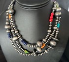 Turquoise Coral   Spiny Oyster Navajo Pearls Sterling Silver Bead Necklace 48 