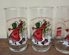 Rare Qty 4 Vintage 1982 Holly Hobbie Christmas Limited Ed Coca Cola Coke Glasses