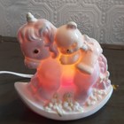 Vintage 1989 Enesco Ceramic Rocking Unicorn Teddy Bear Night Light Blue Pink