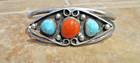 Nice Vintage Navajo Sterling Silver Carico Lake Turquoise   Coral Bracelet