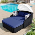 Outdoor Patio Sunbed Double Lounge Chair Daybed With Retractable Canopy Cushion