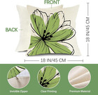 Green White Floral Decorative Throw Pillow Covers 18 X 18 Set Of 4