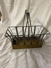 Vtg Wicker Metal Rectangle Bread Basket Handle Organizer Towels Magazines