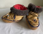 Vintage Native American Leather Baby Child Beaded Fur Trim Moccasins 4 5  Long