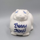 Vintage Bunny Money Coin Bank Blue White Ceramic Clay Design