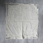 Vintage Lace Embroidered Handkerchief Ivory Color  Floral Wedding Hanky 14x14