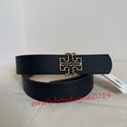 Nwt Tory Burch Size L Britten Logo Reversible Black Tan Leather 1 5  Width Belt