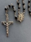 Vintage Beautiful Grenci Sterling Silver Rosary Black Beads Signed Crucifix