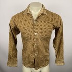 Vtg 50s Balsam Shirt Mens Loop Collar Wash N Wear Mcm Mod Brown 1950s L s Large