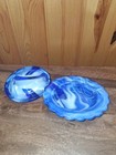 Mosser Hen On Nest 6 5  Split Tail Cobalt Blue   White Marble Slag Glass Swirl