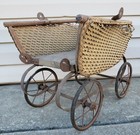 Antique Wicker Stroller Carriage Baby Doll Buggy Pram Old Primitive Rustic Decor