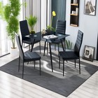 4pcs Dining Chairs - Black High Back  Pu Leather  Cross-stitch   Round Tube Legs