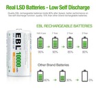 Ebl 6x D Battery D Size Rechargeable Batteries 10000mah Ni-mh Cell