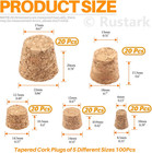 100pcs 5 Sizes Mini Cork Stoppers Tapered Cork Plugs Small Corks Assortment W   