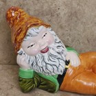 Vintage Garden Gnome Reclining Resting Smiling Ceramic Glazed