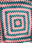 Vintage Crochet Afghan Blanket Pink Turquoise Granny Square Handmade Throw 45 