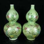 A Pair Chinese Pastel Porcelain Hand-painted Exquisite Flower bird Vase 24600