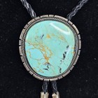 Navajo Sterling Silver Bolo Tie Large Turquoise Stone Southwest Western 47g