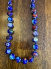 Beautiful Set Of Glass Beaded Necklace   Earrings Blue W  Colorful Flowers