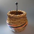 Small Vintage Woven Wicker Basket Wire   Wood Handle