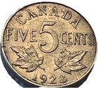 1922 Canada 5 Cents - Nice Canadian Nickel - Lot C39