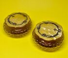 Antique Vtg Art Deco Vanity Set Mirror Brush 2 Powder Jars Celluloid Black Trim