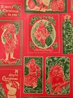 Vtg Merry Christmas Old World Santa Tree Wrapping Paper Red Gold Green 2 Yards