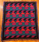 Vintage Color Block Tapestry Throw Blanket Jewel Tone Geometric Fringe 58x52