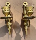 Vintage Solid Brass Wall Candle Sconces Pair India Taper Candle Holders Decor