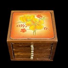 Mcm Vintage Wood And Cork Coaster Drawer Box Set Orange Flower Power Taiwan