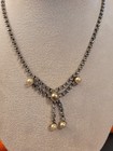 Antique Vintage Silver Tone Ivory Simulated Pearl   Crystal Necklace   Earrings