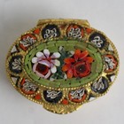 Italian Gilt Ormolu Micro Mosaic Patch Snuff Pill Box Millefiori Flowers Italy