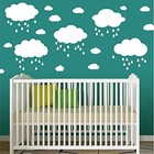 Large Clouds And Raindrops Wall Decor Stickers For Kids Room baby Nursery White